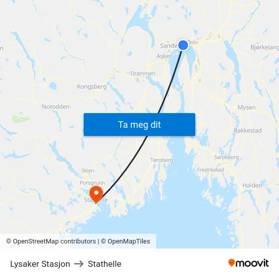 Lysaker Stasjon to Stathelle map