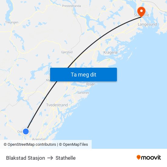 Blakstad Stasjon to Stathelle map