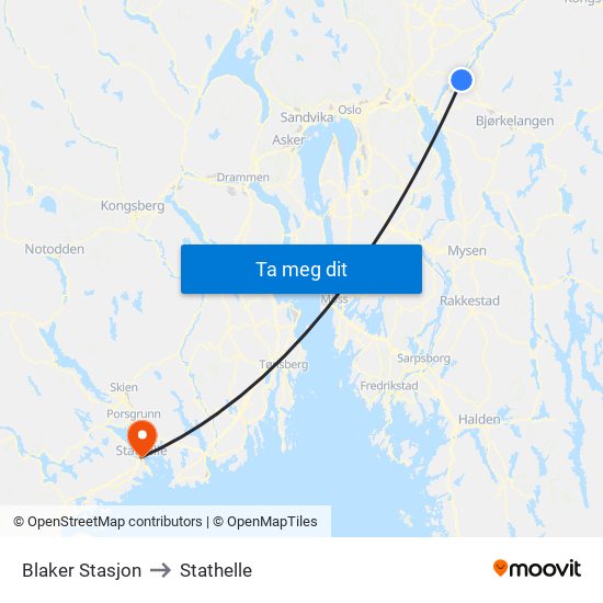 Blaker Stasjon to Stathelle map