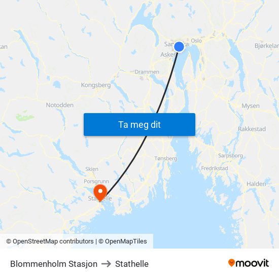 Blommenholm Stasjon to Stathelle map