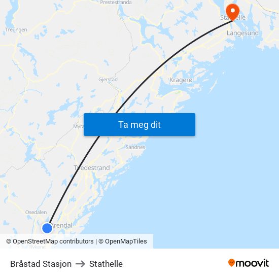 Bråstad Stasjon to Stathelle map