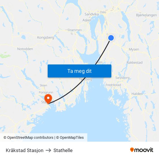 Kråkstad Stasjon to Stathelle map