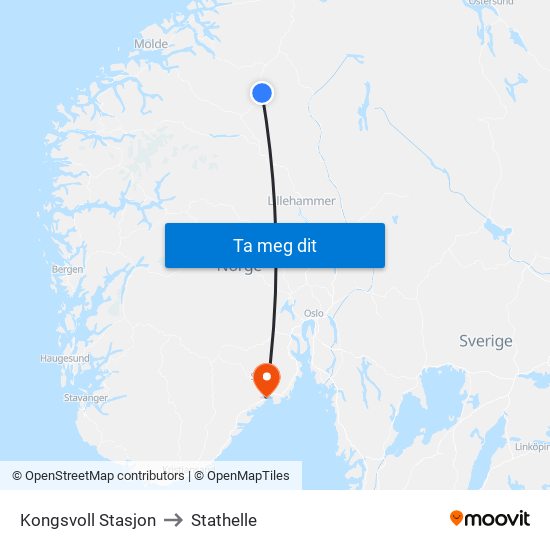 Kongsvoll Stasjon to Stathelle map