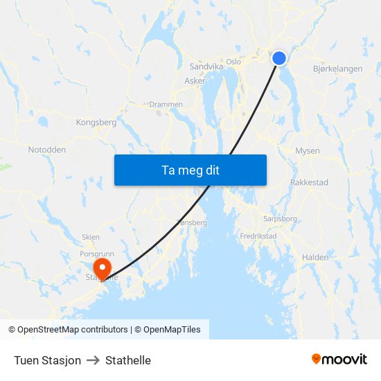 Tuen Stasjon to Stathelle map