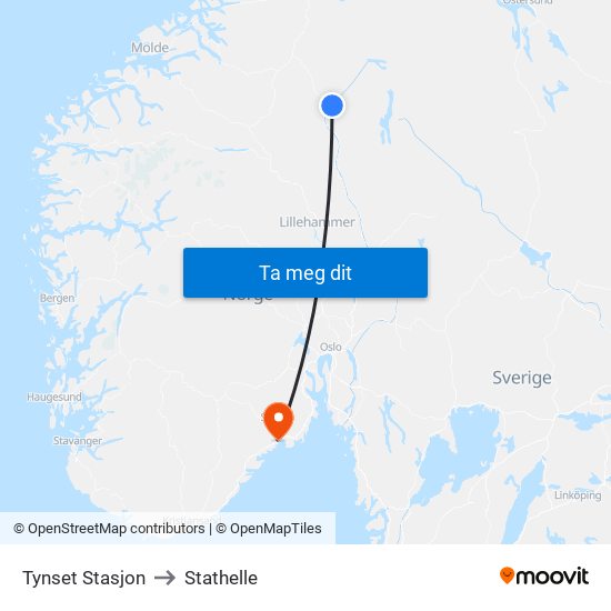 Tynset Stasjon to Stathelle map