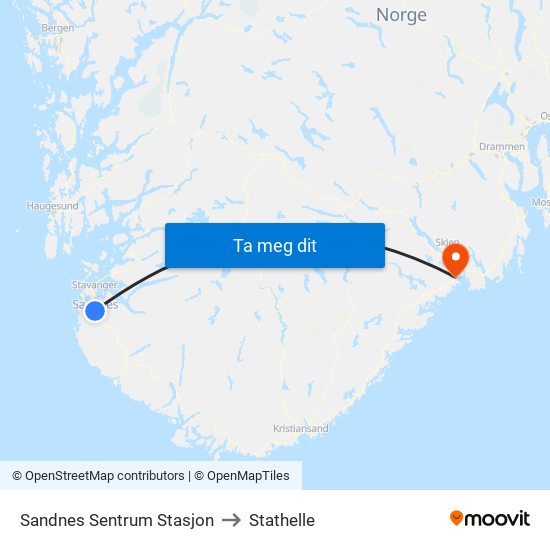 Sandnes Sentrum Stasjon to Stathelle map