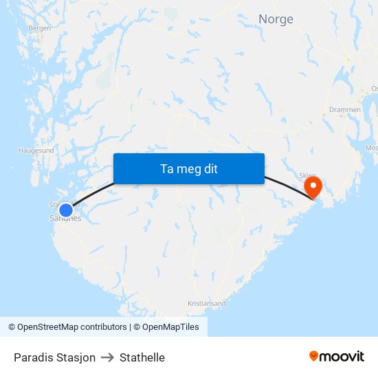 Paradis Stasjon to Stathelle map