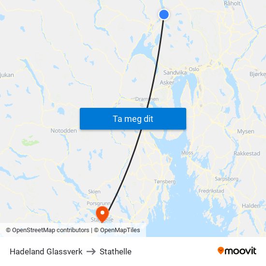 Hadeland Glassverk to Stathelle map