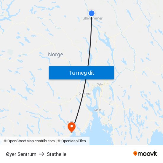 Øyer Sentrum to Stathelle map