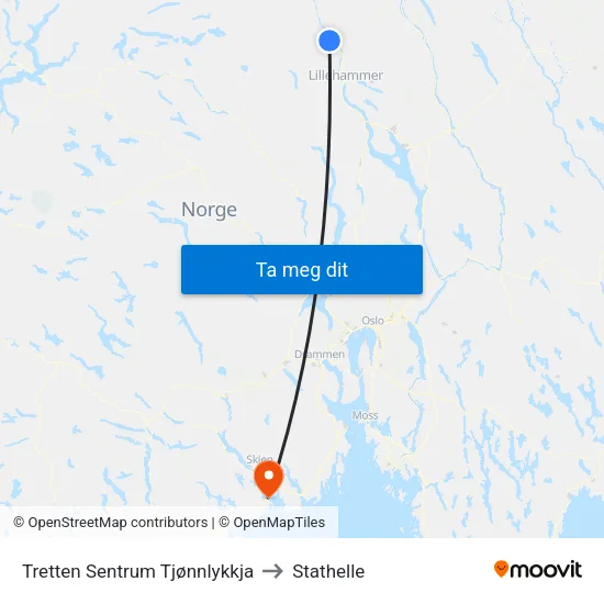 Tretten Sentrum Tjønnlykkja to Stathelle map