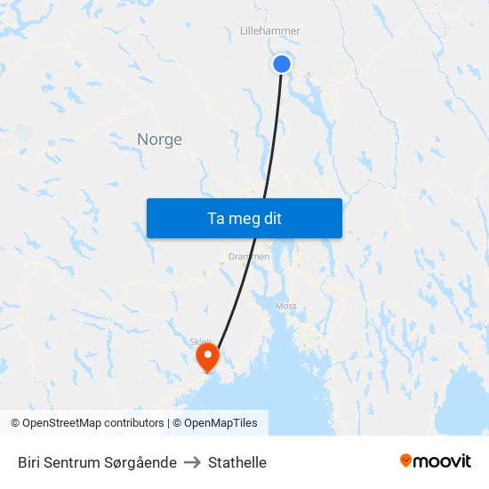 Biri Sentrum Sørgående to Stathelle map