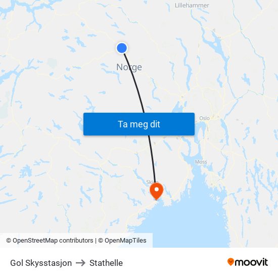 Gol Skysstasjon to Stathelle map