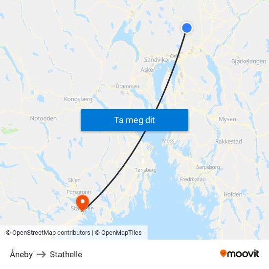 Åneby to Stathelle map