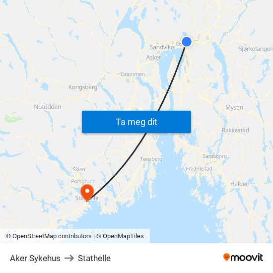 Aker Sykehus to Stathelle map