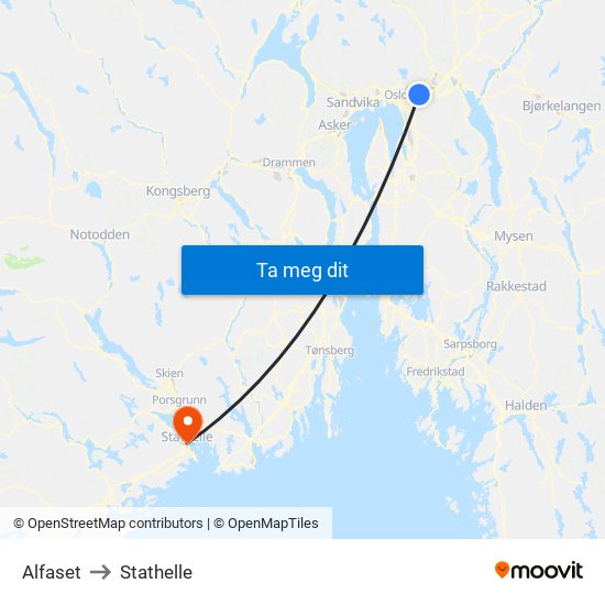 Alfaset to Stathelle map