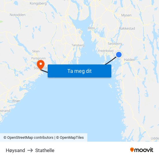 Høysand to Stathelle map