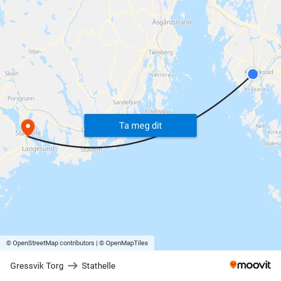 Gressvik Torg to Stathelle map