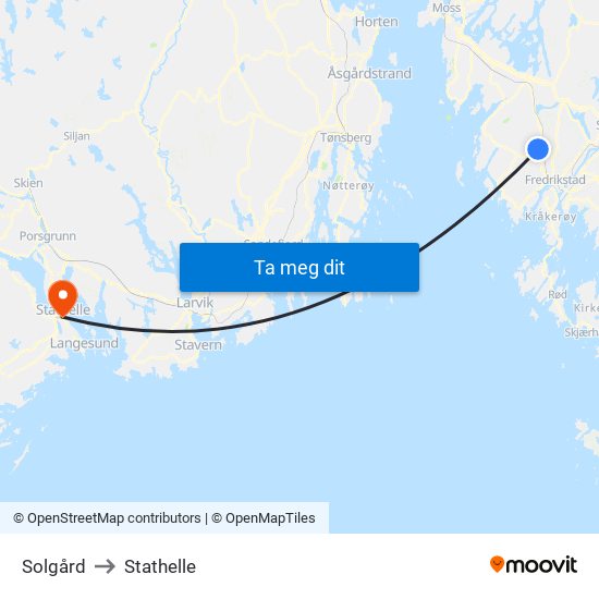 Solgård to Stathelle map