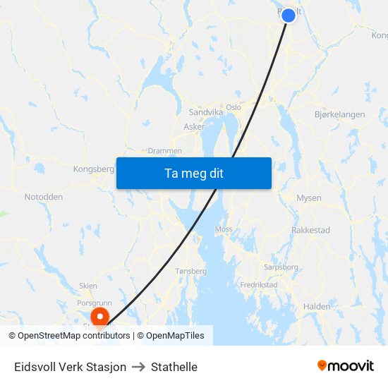 Eidsvoll Verk Stasjon to Stathelle map