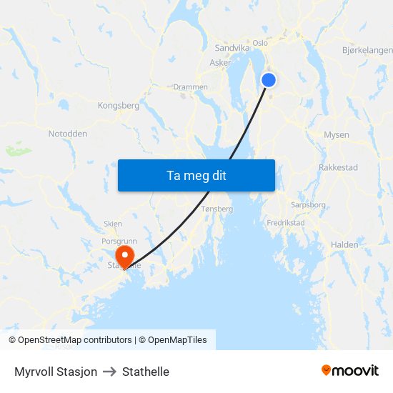 Myrvoll Stasjon to Stathelle map