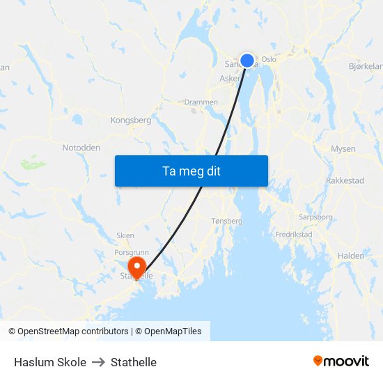 Haslum Skole to Stathelle map