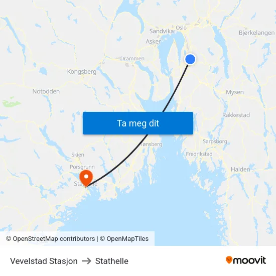 Vevelstad Stasjon to Stathelle map