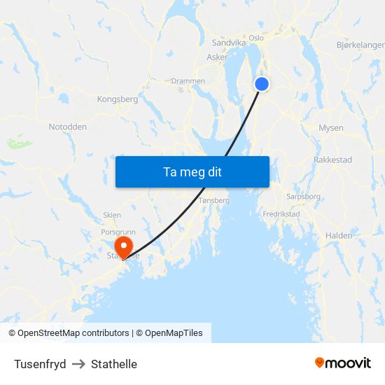 Tusenfryd to Stathelle map