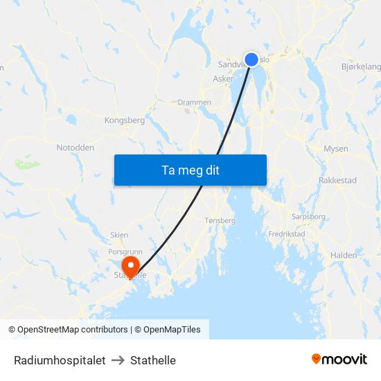 Radiumhospitalet to Stathelle map