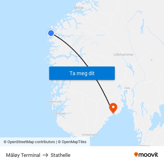 Måløy Terminal to Stathelle map