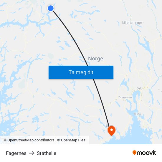 Fagernes to Stathelle map