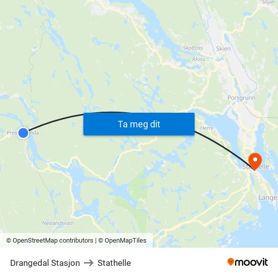 Drangedal Stasjon to Stathelle map