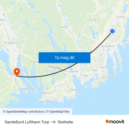Sandefjord Lufthavn Torp to Stathelle map