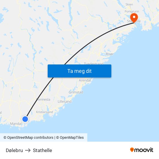 Dølebru to Stathelle map