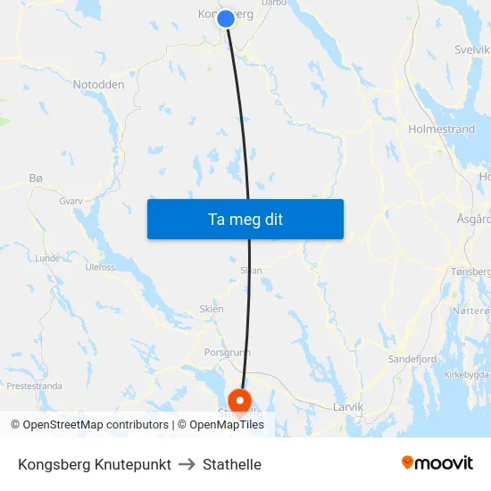 Kongsberg Knutepunkt to Stathelle map