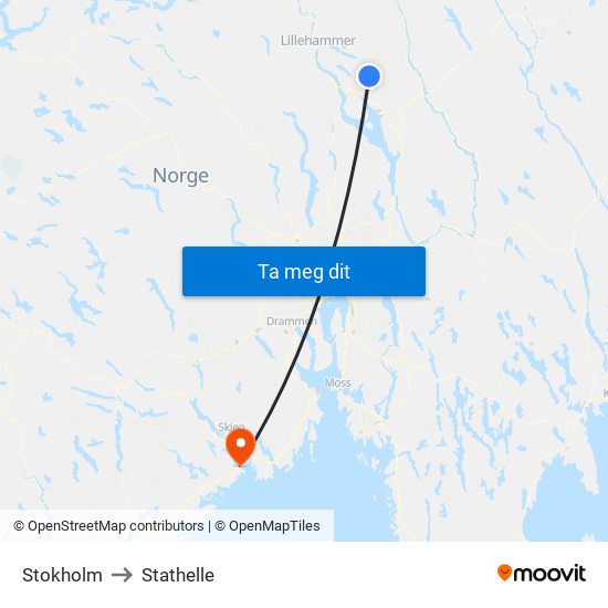 Stokholm to Stathelle map