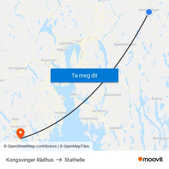 Kongsvinger Rådhus to Stathelle map