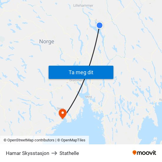 Hamar Skysstasjon to Stathelle map