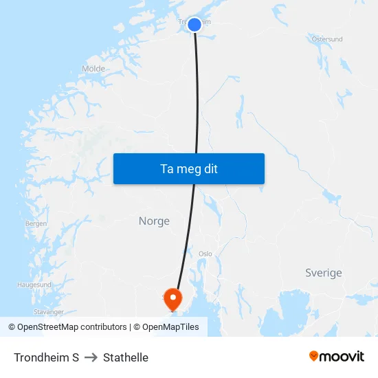 Trondheim S to Stathelle map