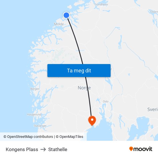 Kongens Plass to Stathelle map