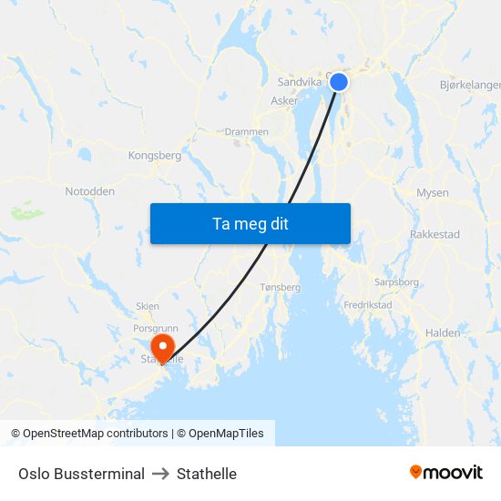 Oslo Bussterminal to Stathelle map