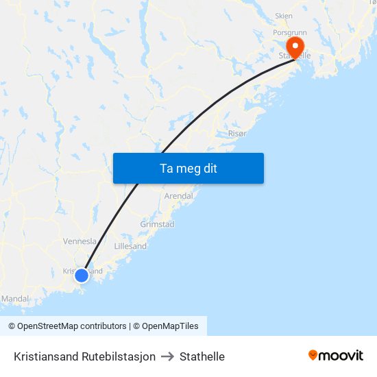 Kristiansand Rutebilstasjon to Stathelle map