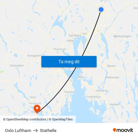 Oslo Lufthavn to Stathelle map