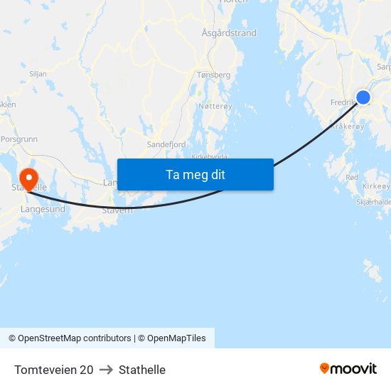 Tomteveien 20 to Stathelle map