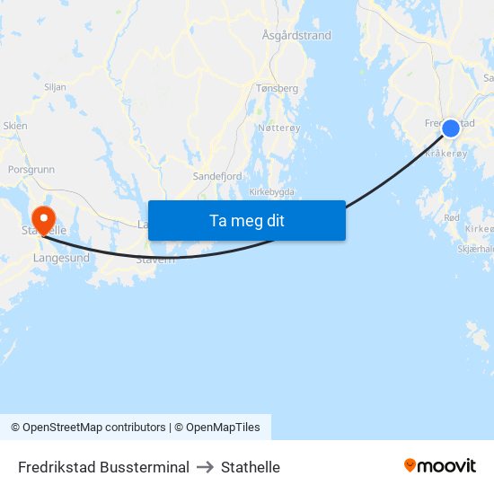 Fredrikstad Bussterminal to Stathelle map