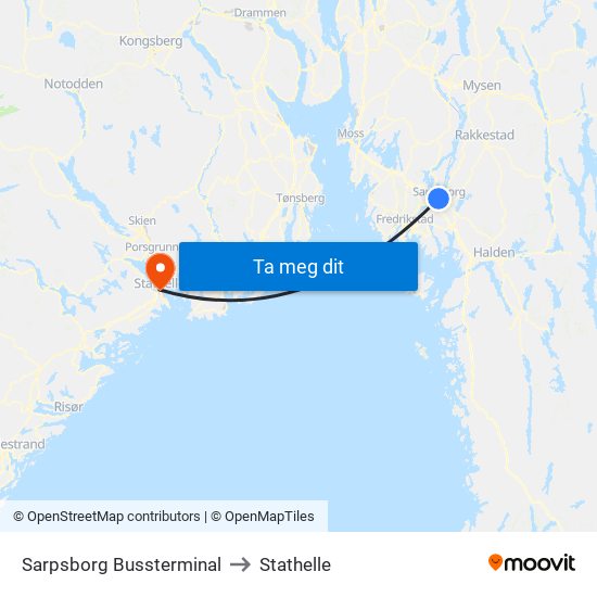 Sarpsborg Bussterminal to Stathelle map