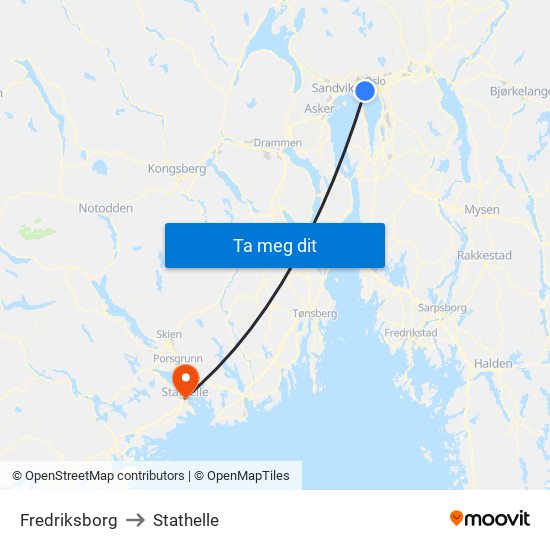 Fredriksborg to Stathelle map