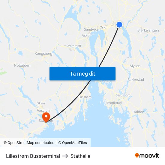 Lillestrøm Bussterminal to Stathelle map