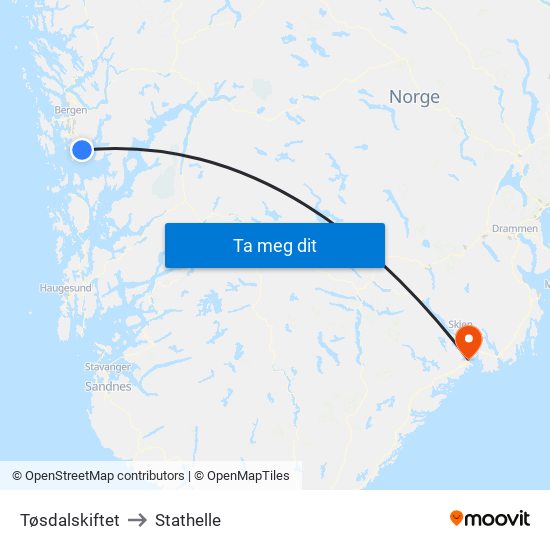 Tøsdalskiftet to Stathelle map