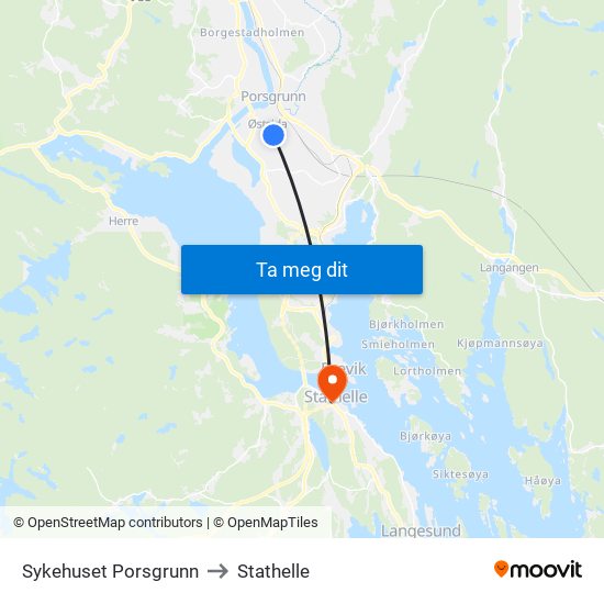 Sykehuset Porsgrunn to Stathelle map