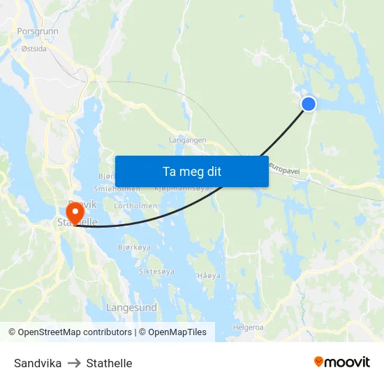 Sandvika to Stathelle map